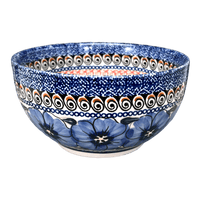 A picture of a Polish Pottery Bowl, Round, Deep, 6.25" in "Bloomin' Sky" by Zaklady | Y1755A-ART148 as shown at PolishPotteryOutlet.com/products/zaklady-6-25-bowl-blue-bouquet-in-mosaic-y1755a-art148