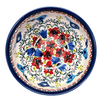 A picture of a Polish Pottery Zaklady Deep 6.25" Bowl (Circling Bluebirds) | Y1755A-ART214 as shown at PolishPotteryOutlet.com/products/zaklady-6-25-bowl-circling-bluebirds-y1755a-art214