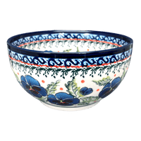 A picture of a Polish Pottery Zaklady Deep 6.25" Bowl (Pansies in Bloom) | Y1755A-ART277 as shown at PolishPotteryOutlet.com/products/zaklady-6-25-bowl-pansies-in-bloom-y1755a-art277