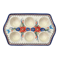 A picture of a Polish Pottery Zaklady Muffin Pan (Butterfly Bouquet) | Y1778-ART149 as shown at PolishPotteryOutlet.com/products/zaklady-muffin-pan-butterfly-bouquet-y1778-art149