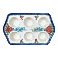 A picture of a Polish Pottery Zaklady Muffin Pan (Floral Crescent) | Y1778-ART237 as shown at PolishPotteryOutlet.com/products/muffin-pan-fields-of-flowers-y1778-art237