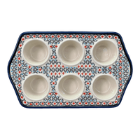 A picture of a Polish Pottery Zaklady Muffin Pan (Beaded Turquoise) | Y1778-DU203 as shown at PolishPotteryOutlet.com/products/zaklady-muffin-pan-beaded-turquoise-y1778-du203