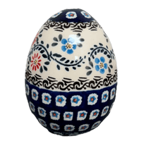 A picture of a Polish Pottery Zaklady 4.5 " Painted Egg (Climbing Aster) | Y1807O2-A1145A as shown at PolishPotteryOutlet.com/products/4-5-painted-egg-climbing-aster-y1807o2-a1145a