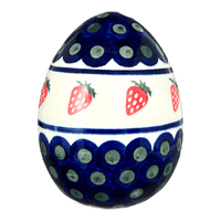 A picture of a Polish Pottery Zaklady 4.5 " Painted Egg (Strawberry Dot) | Y1807O2-A310A as shown at PolishPotteryOutlet.com/products/4-5-painted-egg-strawberry-peacock-y1807o2-a310a