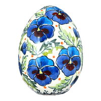 A picture of a Polish Pottery Zaklady 4.5 " Painted Egg (Pansies in Bloom) | Y1807O2-ART277 as shown at PolishPotteryOutlet.com/products/4-5-painted-egg-pansies-in-bloom-y1807o2-art277