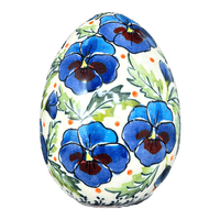 A picture of a Polish Pottery 4.5 " Painted Egg (Pansies in Bloom) | Y1807O2-ART277 as shown at PolishPotteryOutlet.com/products/4-5-painted-egg-pansies-in-bloom-y1807o2-art277
