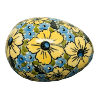 A picture of a Polish Pottery Zaklady 4.5 " Painted Egg (Sunny Meadow) | Y1807O2-ART332 as shown at PolishPotteryOutlet.com/products/4-5-painted-egg-sunny-meadow-y1807o2-art332