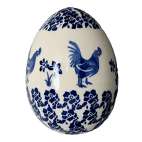 A picture of a Polish Pottery Zaklady 4.5 " Painted Egg (Rooster Blues) | Y1807O2-D1149 as shown at PolishPotteryOutlet.com/products/4-5-painted-egg-rooster-blues-y1807o2-d1149