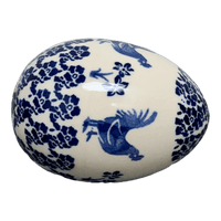 A picture of a Polish Pottery Zaklady 4.5 " Painted Egg (Rooster Blues) | Y1807O2-D1149 as shown at PolishPotteryOutlet.com/products/4-5-painted-egg-rooster-blues-y1807o2-d1149