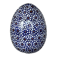 A picture of a Polish Pottery Zaklady 4.5 " Painted Egg (Ditsy Daisies) | Y1807O2-D120 as shown at PolishPotteryOutlet.com/products/4-5-painted-egg-ditsy-daisies-y1807o2-d120