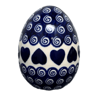 A picture of a Polish Pottery Zaklady 4.5 " Painted Egg (Swirling Hearts) | Y1807O2-D467 as shown at PolishPotteryOutlet.com/products/4-5-painted-egg-swirling-hearts-y1807o2-d467