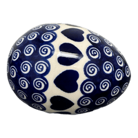 A picture of a Polish Pottery Zaklady 4.5 " Painted Egg (Swirling Hearts) | Y1807O2-D467 as shown at PolishPotteryOutlet.com/products/4-5-painted-egg-swirling-hearts-y1807o2-d467