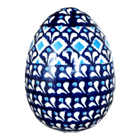 A picture of a Polish Pottery Zaklady 4.5 " Painted Egg (Mosaic Blues) | Y1807O2-D910 as shown at PolishPotteryOutlet.com/products/4-5-painted-egg-mosaic-blues-y1807o2-d910