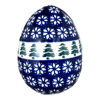 A picture of a Polish Pottery Zaklady 4.5 " Painted Egg (Floral Pine) | Y1807O2-D914 as shown at PolishPotteryOutlet.com/products/4-5-painted-egg-floral-pine-y1807o2-d914