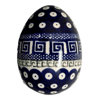 A picture of a Polish Pottery Zaklady 4.5 " Painted Egg (Grecian Dot) | Y1807O2-D923 as shown at PolishPotteryOutlet.com/products/4-5-painted-egg-grecian-dot-y1807o2-d923