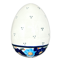 A picture of a Polish Pottery Zaklady 4.5 " Painted Egg (Garden Party Blues) | Y1807O2-DU50 as shown at PolishPotteryOutlet.com/products/4-5-painted-egg-garden-party-blues-y1807o2-du50