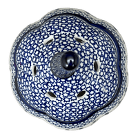 A picture of a Polish Pottery Large Garlic Keeper (Blue Mosaic Flower) | Y1835-A221A as shown at PolishPotteryOutlet.com/products/garlic-keeper-blue-mosaic-flower-y1835-a221a