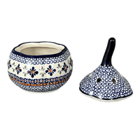A picture of a Polish Pottery Large Garlic Keeper (Blue Mosaic Flower) | Y1835-A221A as shown at PolishPotteryOutlet.com/products/garlic-keeper-blue-mosaic-flower-y1835-a221a