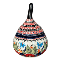 A picture of a Polish Pottery Zaklady Large Garlic Keeper (Butterfly Bouquet) | Y1835-ART149 as shown at PolishPotteryOutlet.com/products/garlic-keeper-butterfly-bouquet-y1835-art149