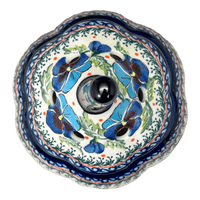 A picture of a Polish Pottery Large Garlic Keeper (Pansies in Bloom) | Y1835-ART277 as shown at PolishPotteryOutlet.com/products/garlic-keeper-pansies-in-bloom-y1835-art277