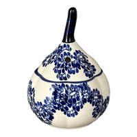 A picture of a Polish Pottery Zaklady Large Garlic Keeper (Blue Floral Vines) | Y1835-D1210A as shown at PolishPotteryOutlet.com/products/garlic-keeper-blue-floral-vines-y1835-d1210a