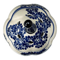 A picture of a Polish Pottery Zaklady Large Garlic Keeper (Blue Floral Vines) | Y1835-D1210A as shown at PolishPotteryOutlet.com/products/garlic-keeper-blue-floral-vines-y1835-d1210a