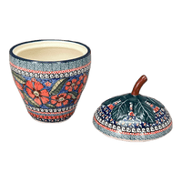 A picture of a Polish Pottery Zaklady Strawberry Canister (Exotic Reds) | Y1873-ART150 as shown at PolishPotteryOutlet.com/products/berry-keeper-exotic-reds-y1873-art150