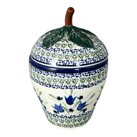 A picture of a Polish Pottery Canister, Strawberry, 8" in "Blue Tulips" by Zaklady | Y1873-ART160 as shown at PolishPotteryOutlet.com/products/berry-keeper-blue-tulips-y1873-art160