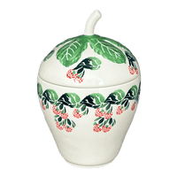 A picture of a Polish Pottery Zaklady Strawberry Canister (Raspberry Delight) | Y1873-D1170 as shown at PolishPotteryOutlet.com/products/berry-keeper-raspberry-delight-y1873-d1170