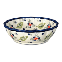 A picture of a Polish Pottery Zaklady Scalloped 6.25" Bowl (Mountain Flower) | Y1891A-A1109A as shown at PolishPotteryOutlet.com/products/zaklady-scalloped-6-25-bowl-mistletoe-y1891a-a1109a