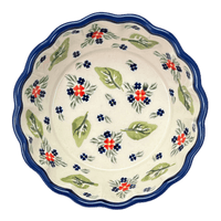 A picture of a Polish Pottery Zaklady Scalloped 6.25" Bowl (Mountain Flower) | Y1891A-A1109A as shown at PolishPotteryOutlet.com/products/zaklady-scalloped-6-25-bowl-mistletoe-y1891a-a1109a