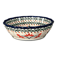 A picture of a Polish Pottery Zaklady Scalloped 6.25" Bowl (Scarlet Stitch) | Y1891A-A1158A as shown at PolishPotteryOutlet.com/products/zaklady-scalloped-6-25-bowl-scarlet-stitch-y1891a-a1158a