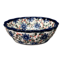 A picture of a Polish Pottery Zaklady Scalloped 6.25" Bowl (Swirling Flowers) | Y1891A-A1197A as shown at PolishPotteryOutlet.com/products/zaklady-scalloped-6-25-bowl-swirling-flowers-y1891a-a1197a