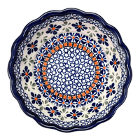 A picture of a Polish Pottery Zaklady Scalloped 6.25" Bowl (Blue Mosaic Flower) | Y1891A-A221A as shown at PolishPotteryOutlet.com/products/zaklady-scalloped-6-25-bowl-blue-mosaic-flower-y1891a-a221a
