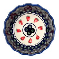 A picture of a Polish Pottery Bowl, Round, Scalloped, 6.25" in "Strawberry Dot" by Zaklady | Y1891A-A310A as shown at PolishPotteryOutlet.com/products/zaklady-scalloped-6-25-bowl-strawberry-peacock-y1891a-a310a