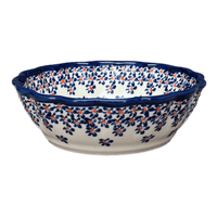 A picture of a Polish Pottery Zaklady Scalloped 6.25" Bowl (Falling Blue Daisies) | Y1891A-A882A as shown at PolishPotteryOutlet.com/products/6-25-scalloped-bowl-falling-blue-daisies-y1891a-a882a