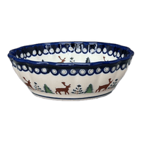 A picture of a Polish Pottery Zaklady Scalloped 6.25" Bowl (Evergreen Moose) | Y1891A-A992A as shown at PolishPotteryOutlet.com/products/6-25-scalloped-bowl-evergreen-moose-y1891a-a992a