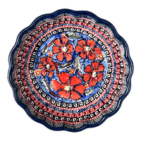 A picture of a Polish Pottery Zaklady Scalloped 6.25" Bowl (Exotic Reds) | Y1891A-ART150 as shown at PolishPotteryOutlet.com/products/zaklady-scalloped-6-25-bowl-exotic-reds-y1891a-art150