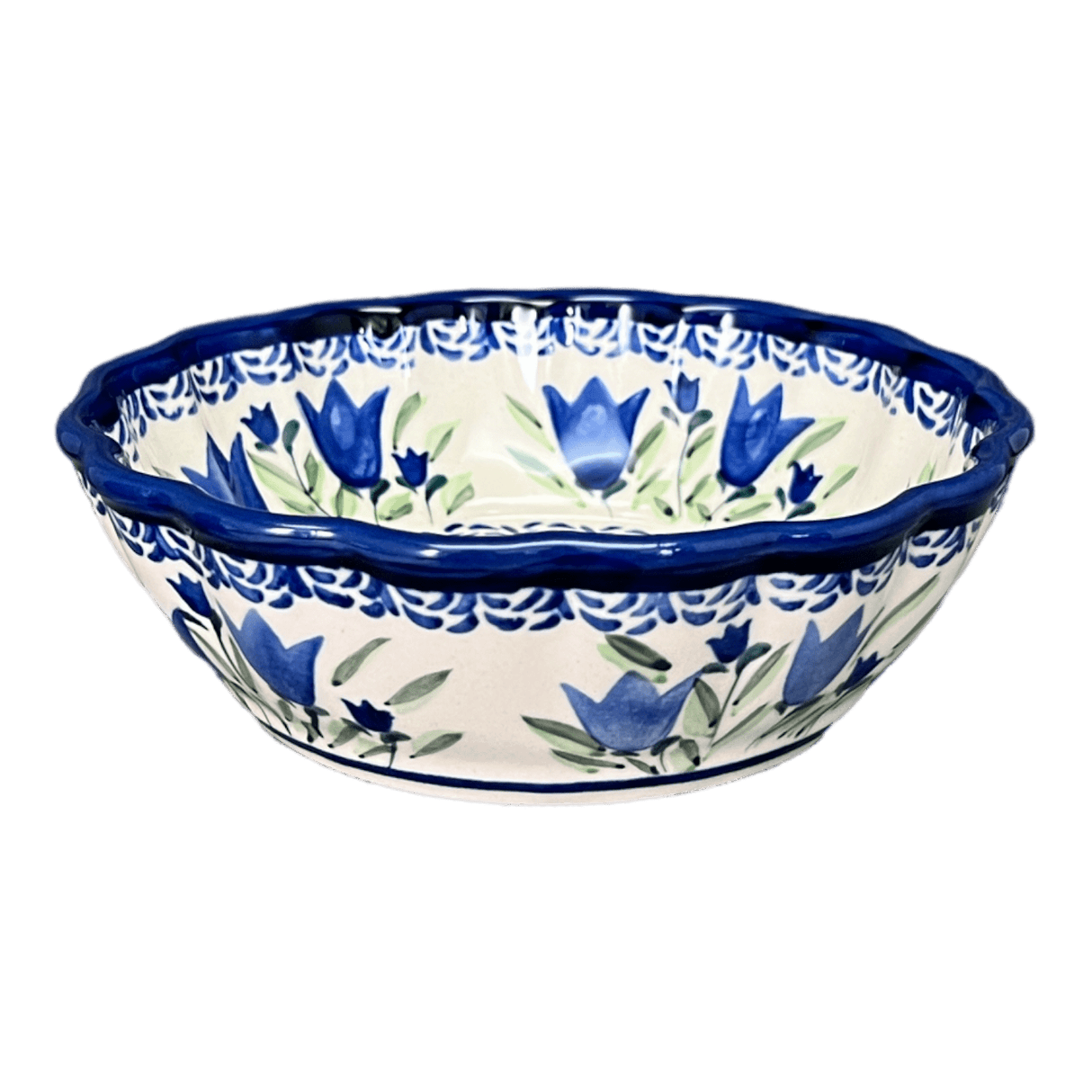 Bowl, Round, Scalloped, 6.25" in "Blue Tulips" by Zaklady | Y1891A-ART160