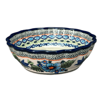 A picture of a Polish Pottery Zaklady Scalloped 6.25" Bowl (Julie's Garden) | Y1891A-ART165 as shown at PolishPotteryOutlet.com/products/6-25-scalloped-bowl-julies-garden-y1891a-art165