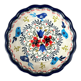 Polish Pottery Zaklady Scalloped 6.25" Bowl (Circling Bluebirds) | Y1891A-ART214 Additional Image at PolishPotteryOutlet.com