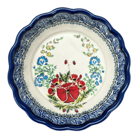 A picture of a Polish Pottery Zaklady Scalloped 6.25" Bowl (Floral Crescent) | Y1891A-ART237 as shown at PolishPotteryOutlet.com/products/6-25-scalloped-bowl-fields-of-flowers-y1891a-art237