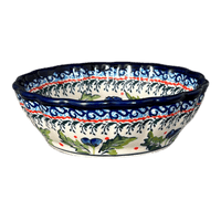 A picture of a Polish Pottery Zaklady Scalloped 6.25" Bowl (Pansies in Bloom) | Y1891A-ART277 as shown at PolishPotteryOutlet.com/products/zaklady-scalloped-6-25-bowl-pansies-in-bloom-y1891a-art277