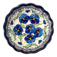 A picture of a Polish Pottery Zaklady Scalloped 6.25" Bowl (Pansies in Bloom) | Y1891A-ART277 as shown at PolishPotteryOutlet.com/products/zaklady-scalloped-6-25-bowl-pansies-in-bloom-y1891a-art277