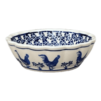 A picture of a Polish Pottery Zaklady Scalloped 6.25" Bowl (Rooster Blues) | Y1891A-D1149 as shown at PolishPotteryOutlet.com/products/6-25-scalloped-bowl-rooster-blues-y1891a-d1149