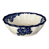 A picture of a Polish Pottery Zaklady Scalloped 6.25" Bowl (Blue Floral Vines) | Y1891A-D1210A as shown at PolishPotteryOutlet.com/products/zaklady-scalloped-6-25-bowl-blue-floral-vines-y1891a-d1210a
