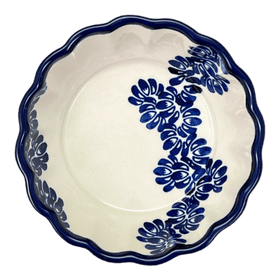 Polish Pottery Zaklady Scalloped 6.25" Bowl (Blue Floral Vines) | Y1891A-D1210A Additional Image at PolishPotteryOutlet.com