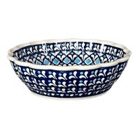 A picture of a Polish Pottery Zaklady Scalloped 6.25" Bowl (Mosaic Blues) | Y1891A-D910 as shown at PolishPotteryOutlet.com/products/zaklady-scalloped-6-25-bowl-mosaic-blues-y1891a-d910