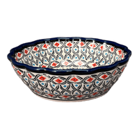 A picture of a Polish Pottery Zaklady Scalloped 6.25" Bowl (Beaded Turquoise) | Y1891A-DU203 as shown at PolishPotteryOutlet.com/products/zaklady-scalloped-6-25-bowl-beaded-turquoise-y1891a-du203
