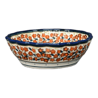 A picture of a Polish Pottery Zaklady Scalloped 6.25" Bowl (Orange Wreath) | Y1891A-DU52 as shown at PolishPotteryOutlet.com/products/6-25-scalloped-bowl-du52-y1891a-du52